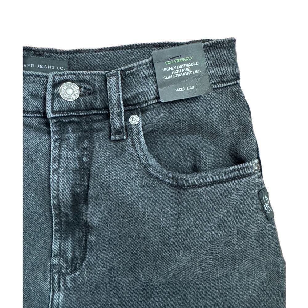 Silver Jeans Highly Desirable Slim Straight Black Denim Jeans NWT 26/28 - Picture 7 of 10